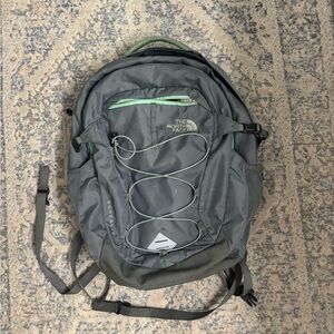 The North Face Dark Gray Backpack with Mint Accents